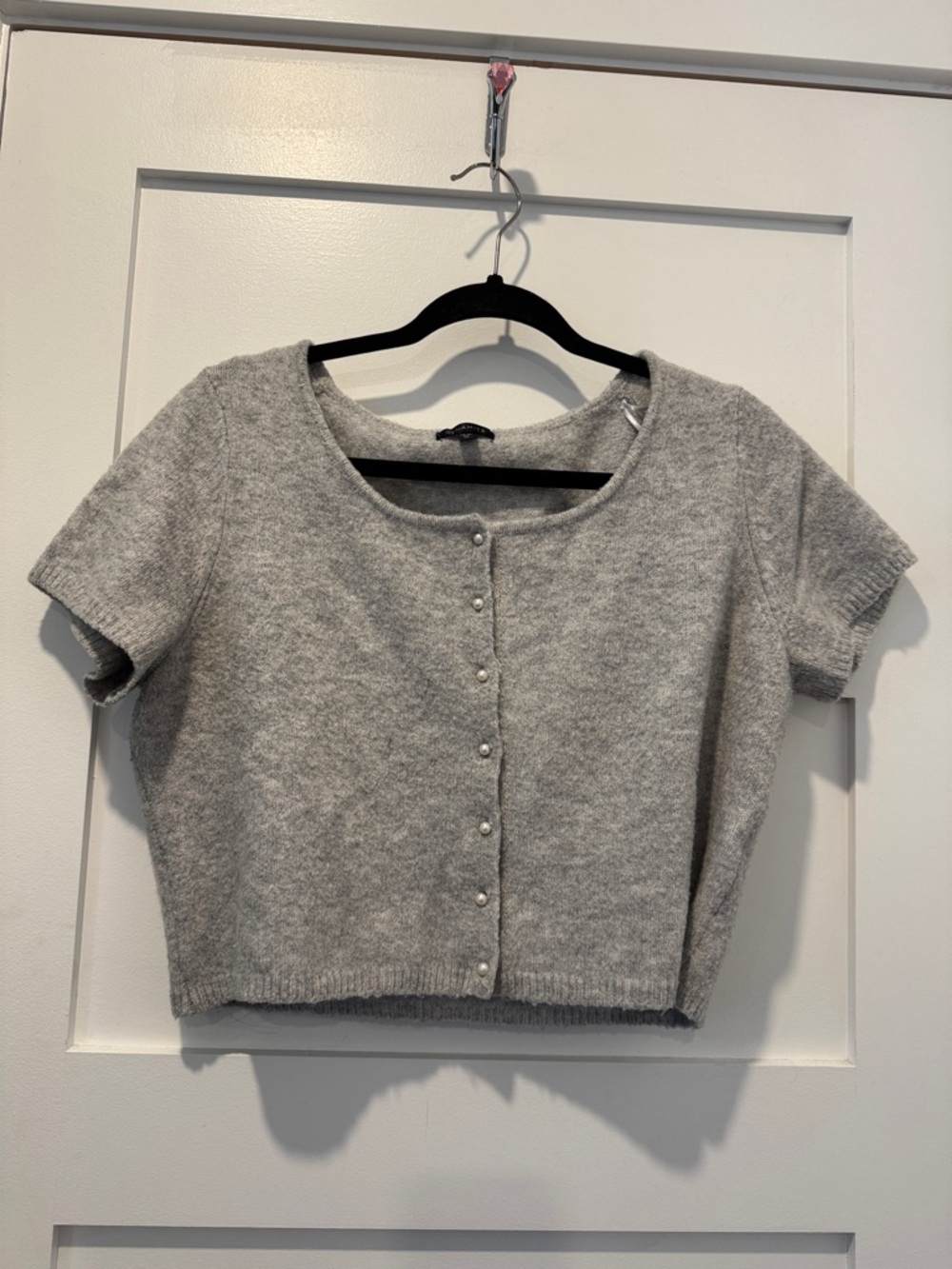 Dynamite Gray Pearl-Button Crop Cardigan